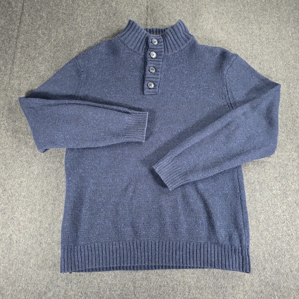 Old Navy Sweater Mens Large Blue Quarter Button Collar Knit Pullover Cotton Wool